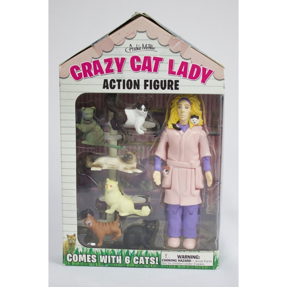 Crazy Cat Lady Action Figure Archie McPhee 2014 Comes with 6 Cats‎ New in Box